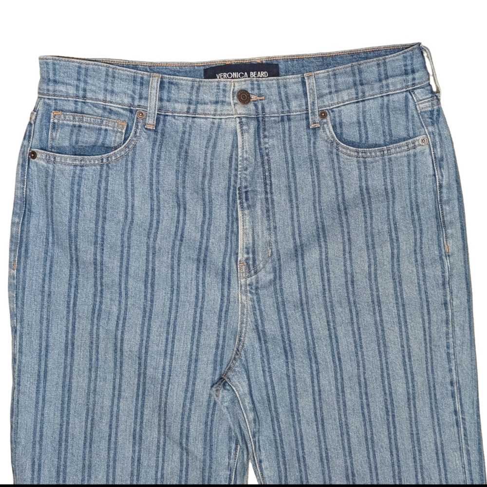 Veronica Beard Crosbie Wide Leg Striped Loafer High Rise Jean, Size 32 - Picture 4 of 11